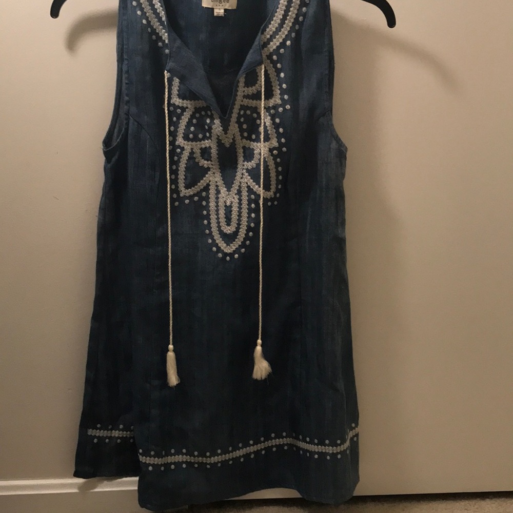 Umgee Blue Jean and White Mini Dress